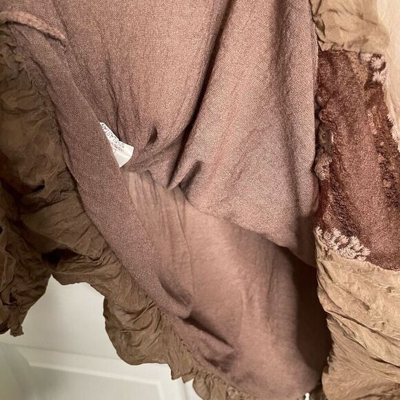 Giulia Womens 100% Italian Silk Blouse M Brown Ombre Embroidered Bubble Hem - Picture 6 of 8